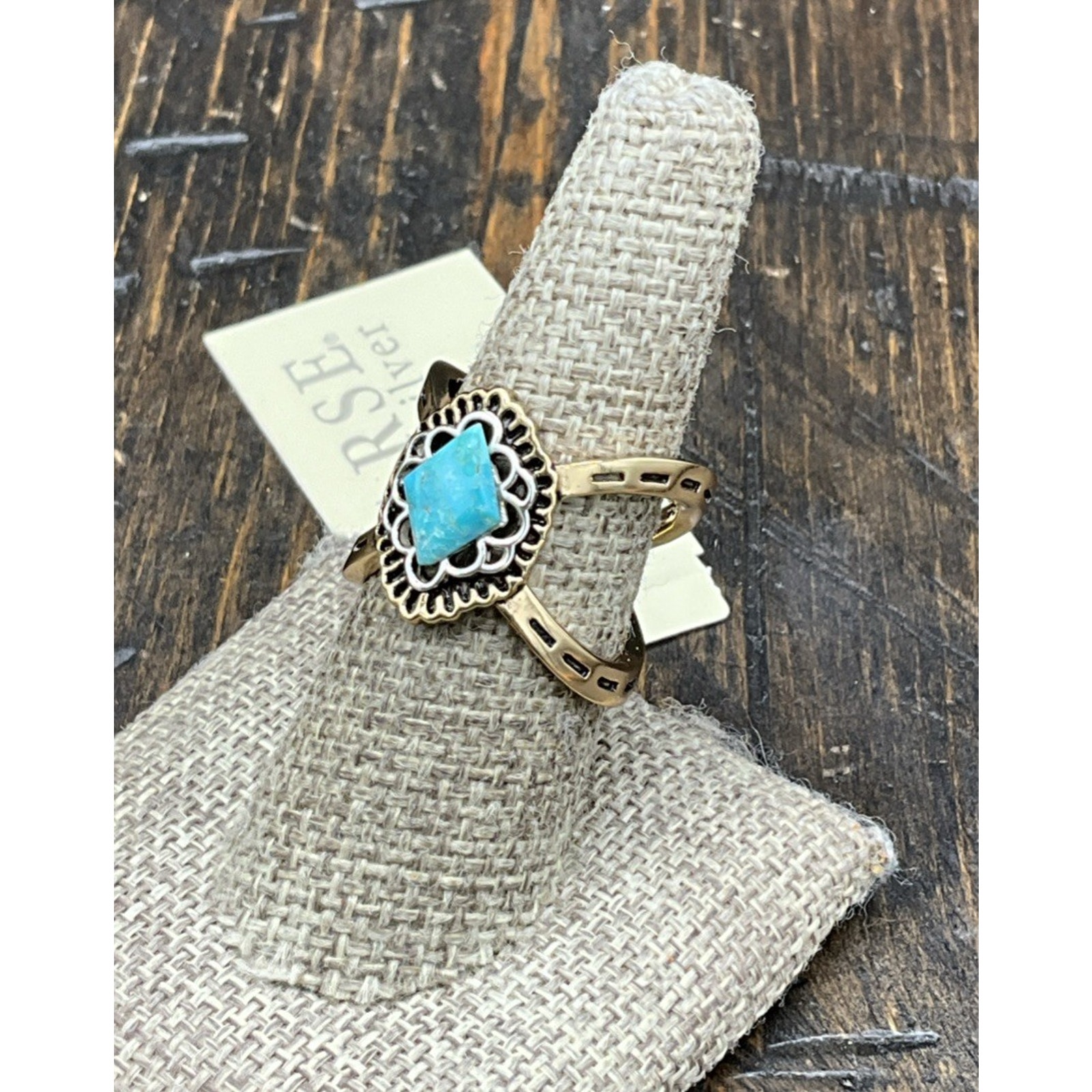 Barse Criss Cross Ring- Turquoise- Bronze Sterling Silver- 8- Nwt 24$